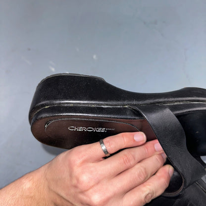 Cherokee Sandals Womens 8.5 Thong Black Leather Toe-Post Casual Comfort VTG Y2K