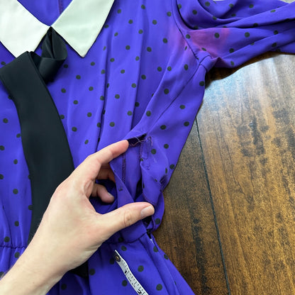 Vintage Katie MFG Purple Print Polka Dot 80s Midi Dress Size Small