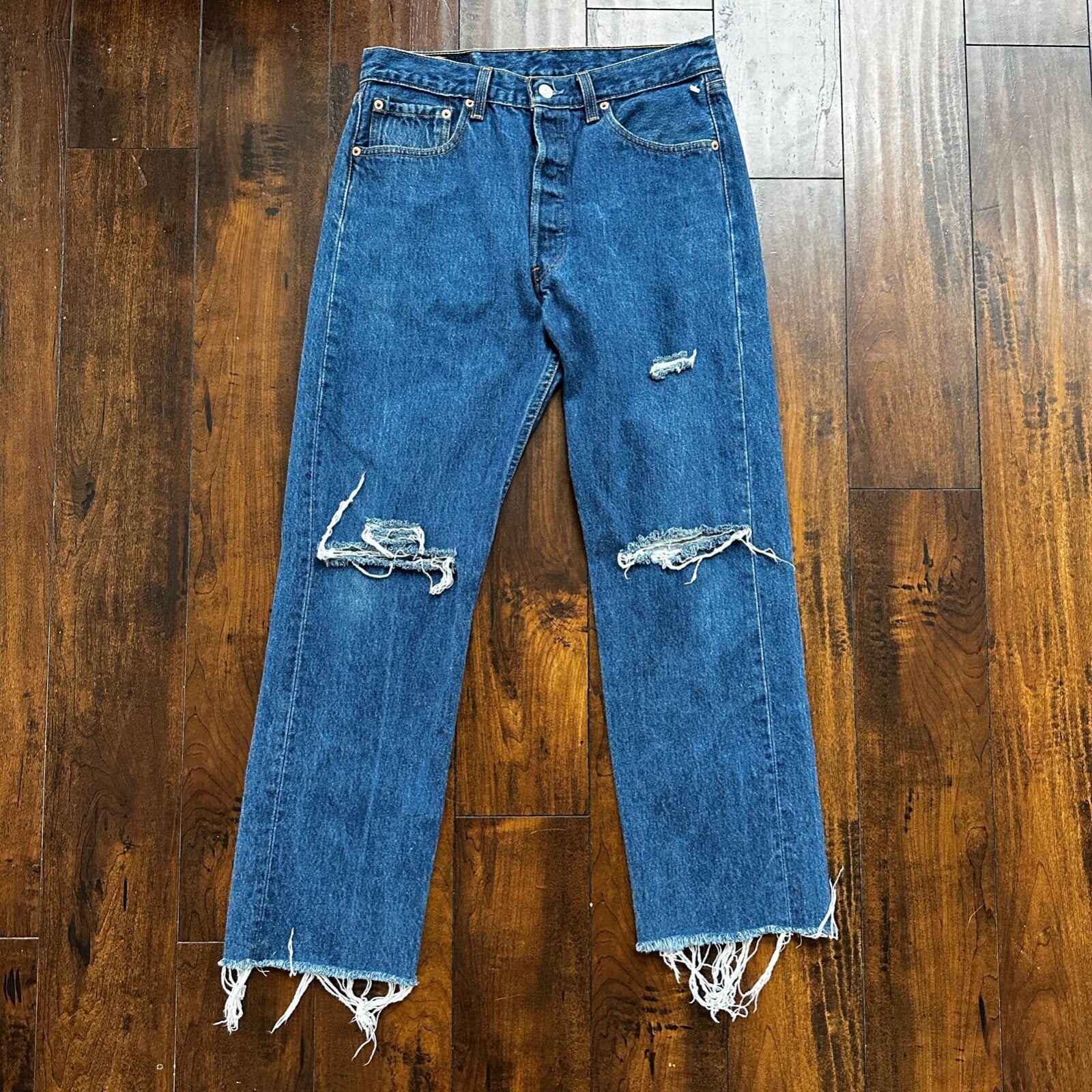 Vintage 90s Levis 501 34x32 USA Blue Denim Jeans Act 30x27 Thrashed Distressed