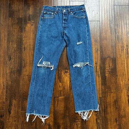 Vintage 90s Levis 501 34x32 USA Blue Denim Jeans Act 30x27 Thrashed Distressed