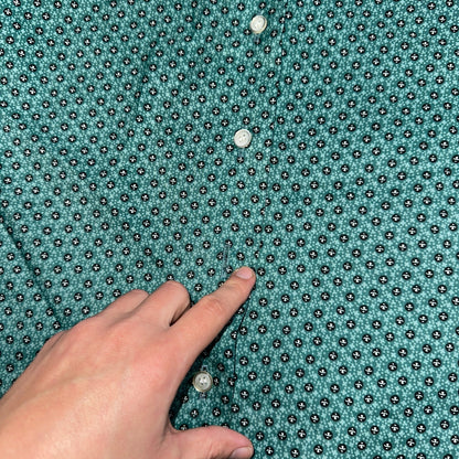 VTG 60s Jantzen Womens Top 12 Green Button Long Sleeve Shirt Flowers USA