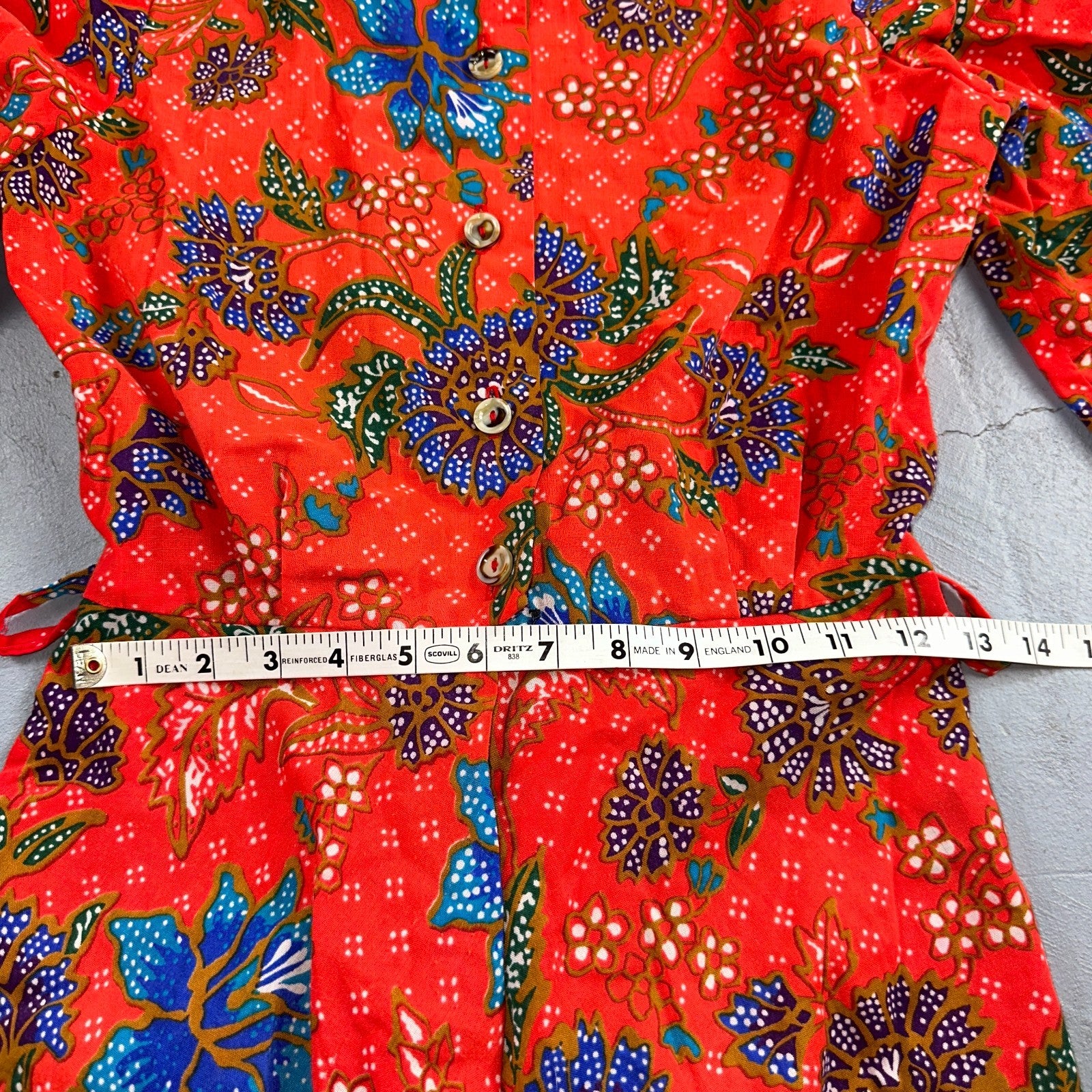 Vintage Denise Maxi Dress Red Floral Batik Boho 70s Style Hermosa Beach CA Rare
