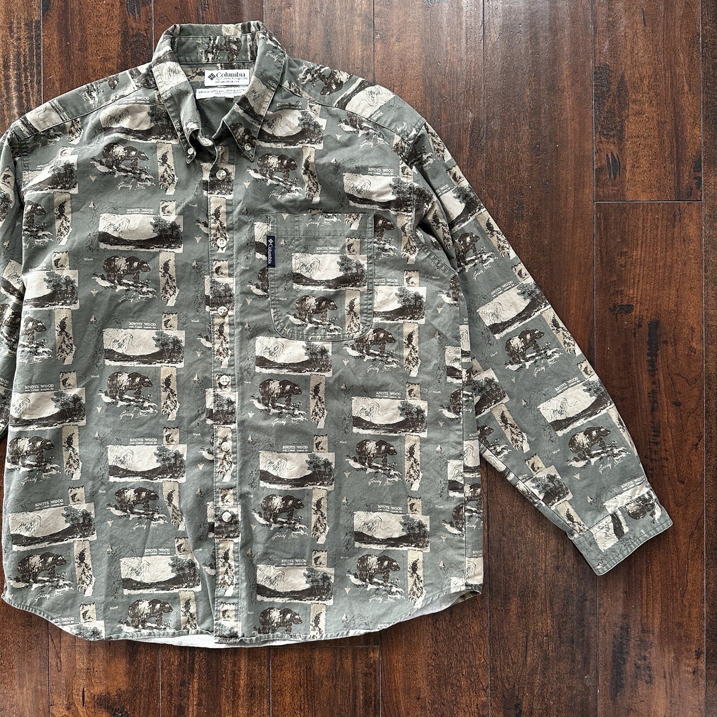 Columbia Button Down Shirt Knots Wood Size Large Long Sleeve Shirt Outdoor VTG