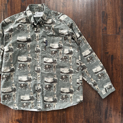 Columbia Button Down Shirt Knots Wood Size Large Long Sleeve Shirt Outdoor VTG