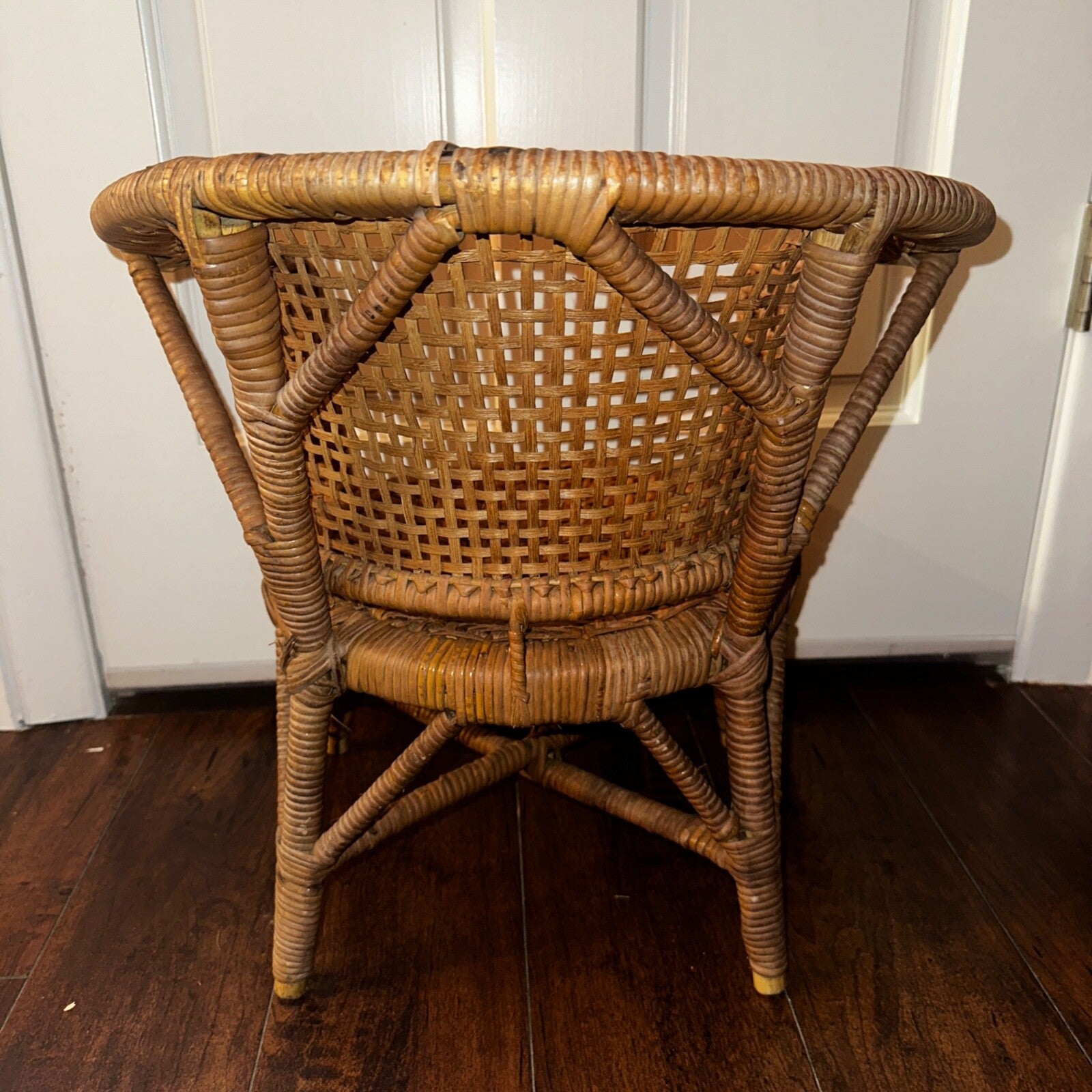 VTG 70s Cane Rattan Wicker Ceylon Natural Cane Seat Kids Chair 1970s Cat Cute
