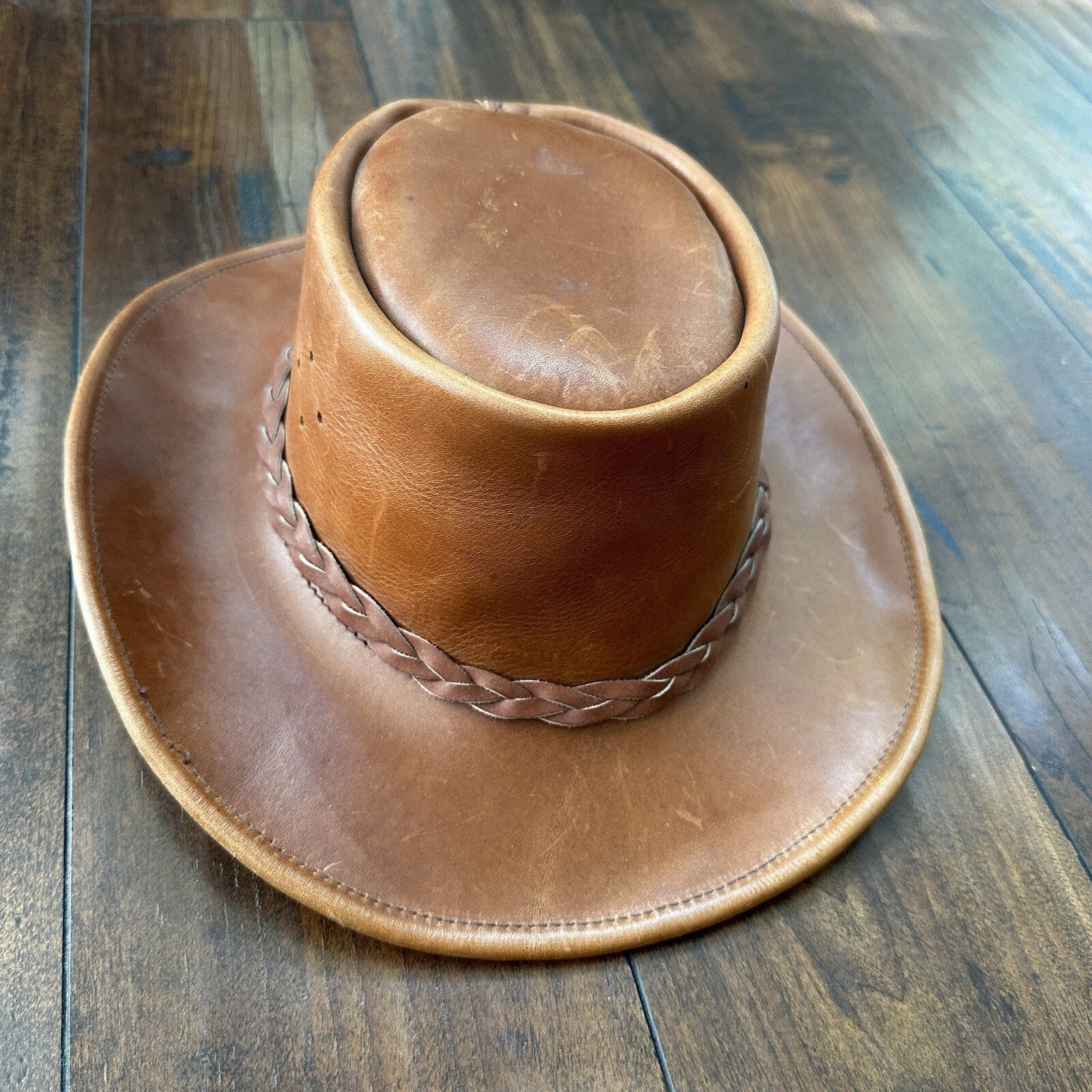 Vtg 1980s Leather Hat Suede Australia Hippy Suede Leather HAT Mens 20 Inch 80s