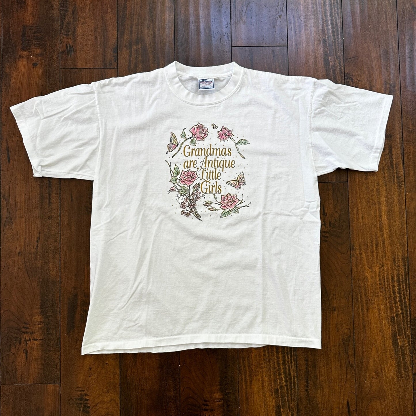 Grandma Antique Girl Cute VTG T Shirt 90s All Sport Collecting Roses Junk Garage