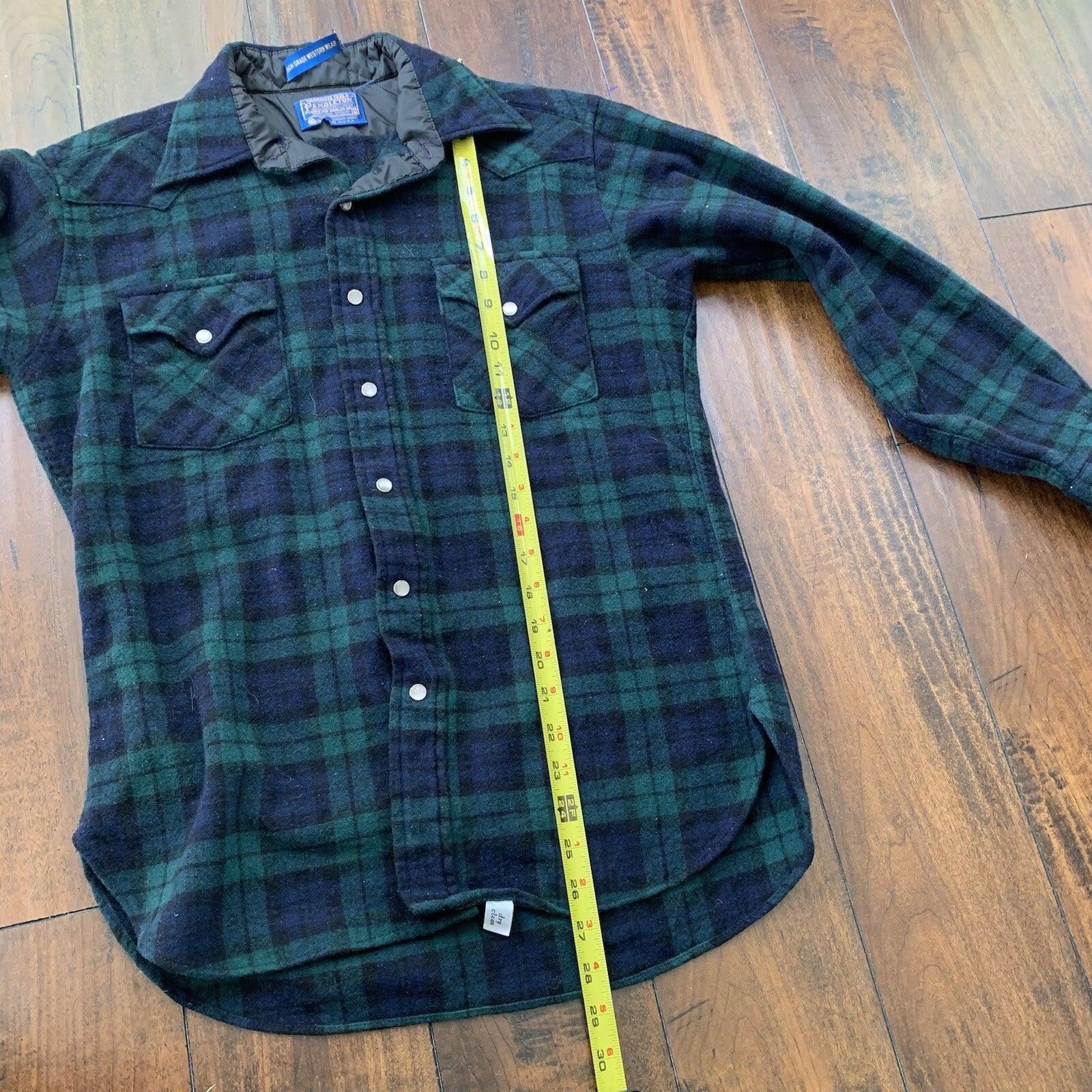 Pendleton Wool Plaid Shirt Western Wear VTG USA Green Pearl Snap Flannel 70s