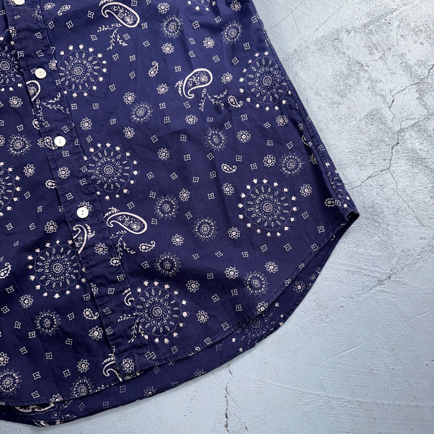 Ralph Lauren Custom Fit Paisley Navy Blue Geometric Pattern M Sleeve Button Up