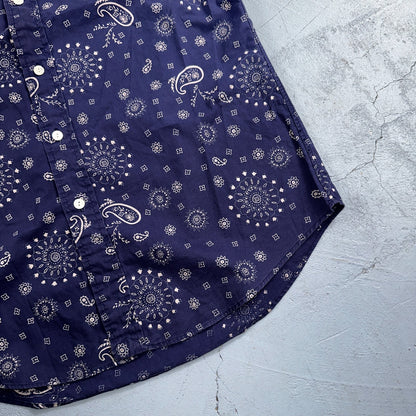 Ralph Lauren Custom Fit Paisley Navy Blue Geometric Pattern M Sleeve Button Up