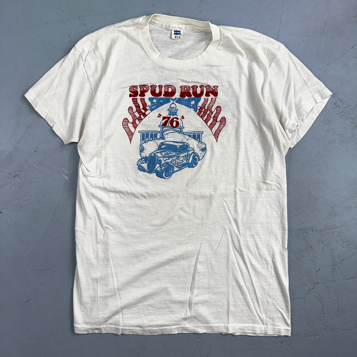 Spud Run USA 1970s VTG T Shirt 70s Rockabilly Hanes America Idaho Streetrod XL