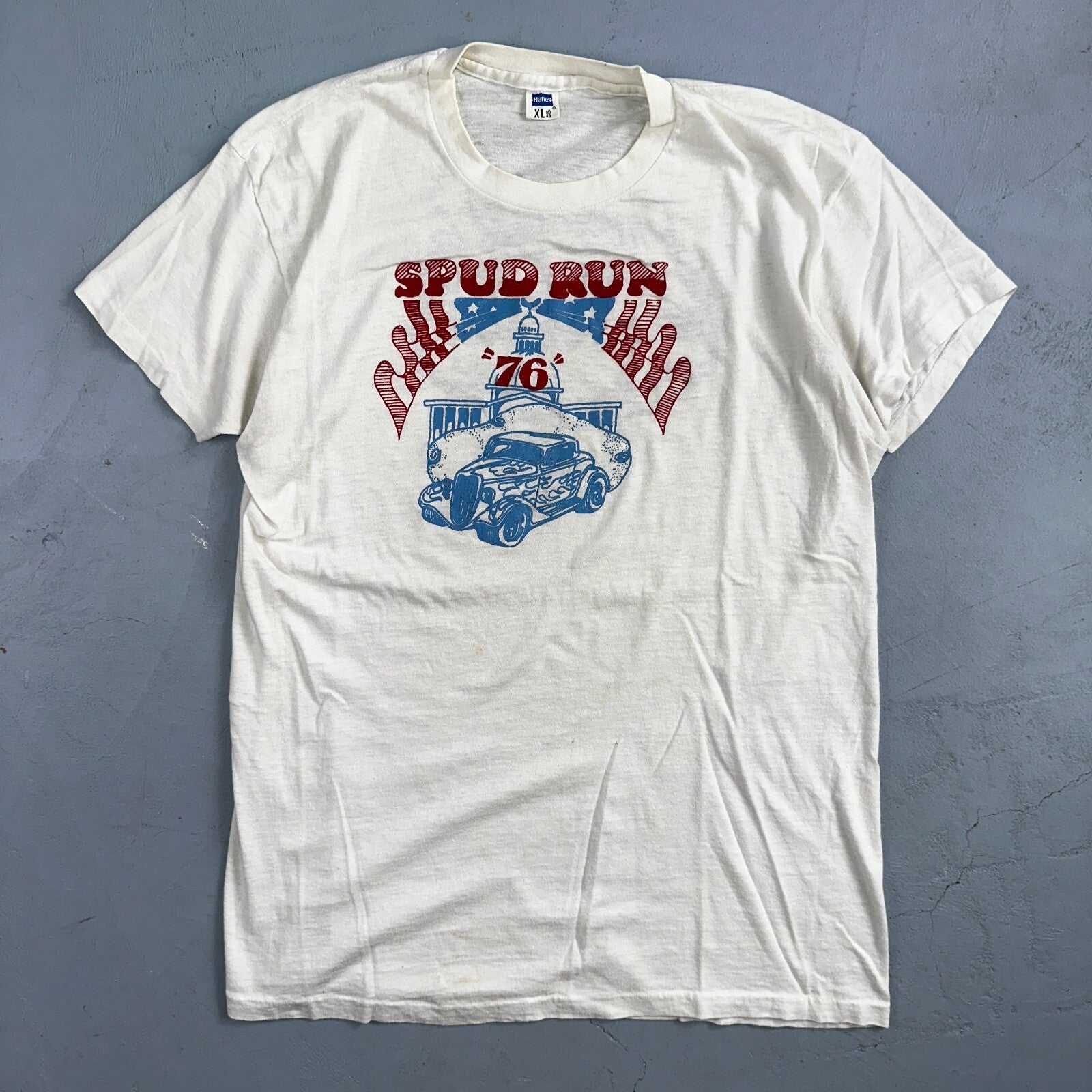 Spud Run USA 1970s VTG T Shirt 70s Rockabilly Hanes America Idaho Streetrod XL