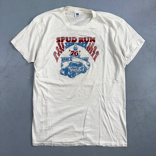Spud Run USA 1970s VTG T Shirt 70s Rockabilly Hanes America Idaho Streetrod XL