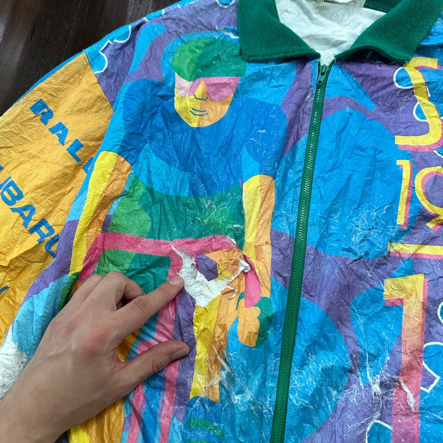 VTG 1994 STP Tyvek Jacket L AOP Cycling Race Seattle Portland Bicycle Track 90s