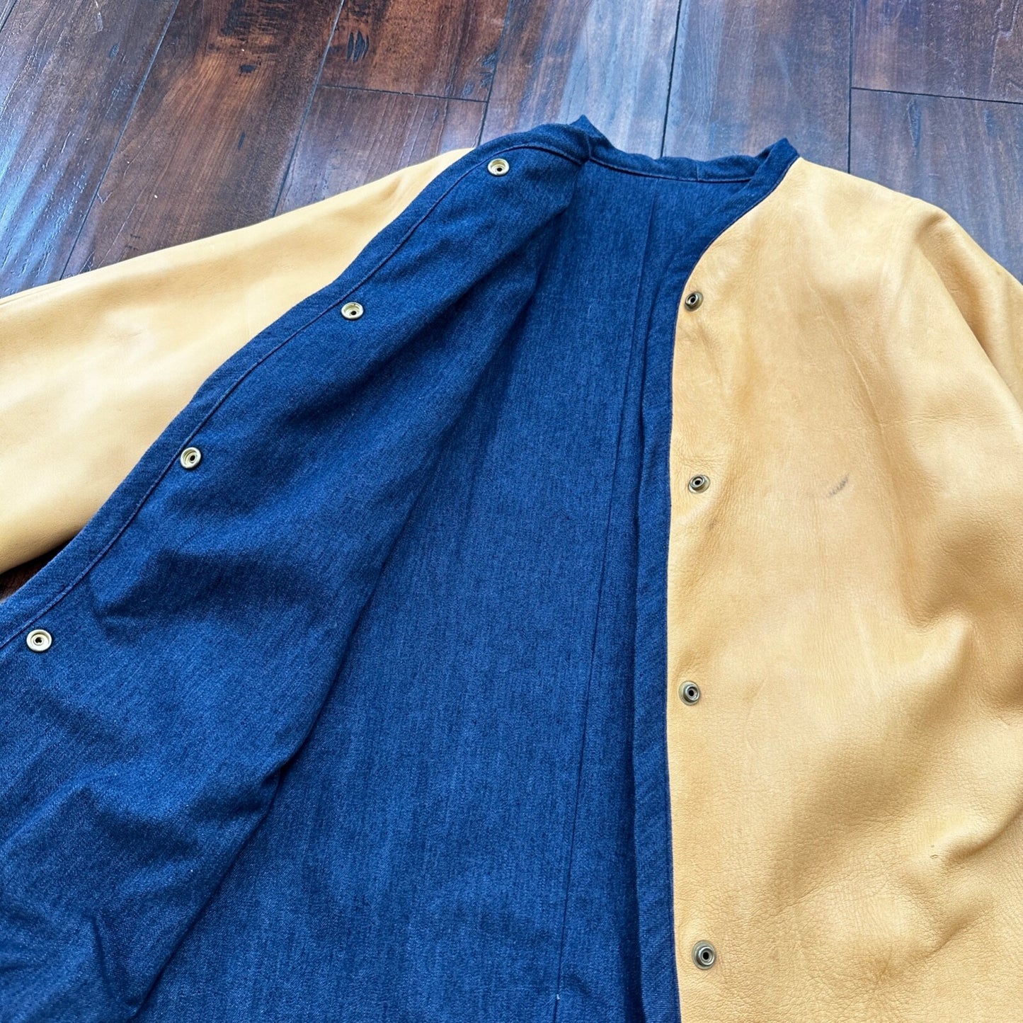 1960s Rockabilly Reversible Denim Leather Jacket 60s 70s RARE Yellow Blue Anorak