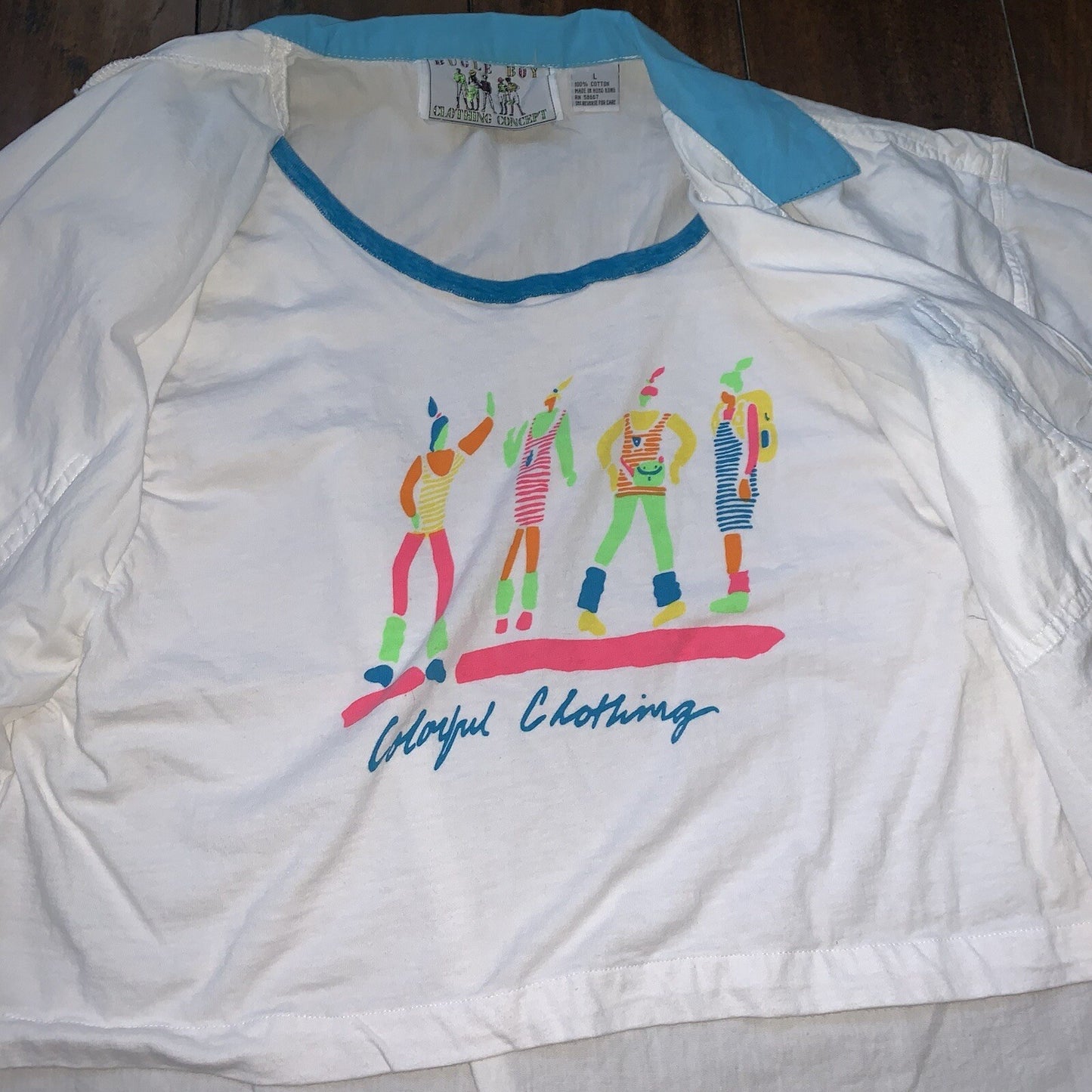 Vtg Buggle Boy 80s Hip Hop WOMANS BLOUSE SHIRT PLAID Crop 90s Blue Tee