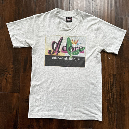 Adore Vintage T Shirt Spelling Funny Cute Love Screen Stars Grey 80s 90s Plants
