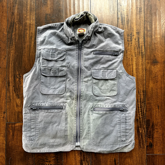 Banana Republic VINTAGE Safari Vest Mens Large Blue Pockets Cargo 90s Zipper