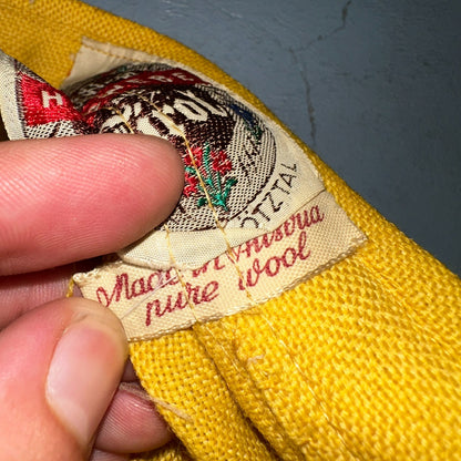 Vintage Marlies Handwebe Tyrol Skirt Yellow Wool Black Lace Trim Austria 50s