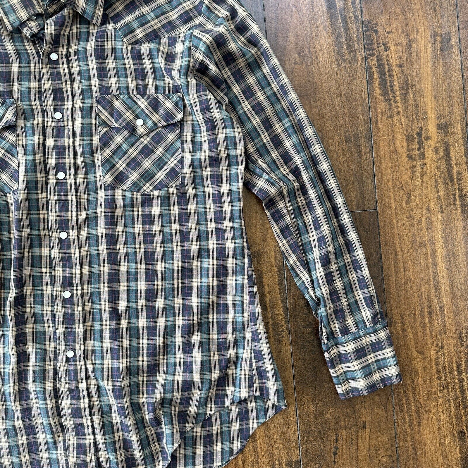 Silver Spur Men's Western Plaid Long Sleeve Shirt Pearl Snaps 16/35 Vtg 80s 90s