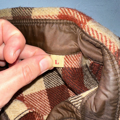 Vintage 70s Woolrich Heavy Thick Wool Plaid Brown Red Shirt Jacket XL 1970s