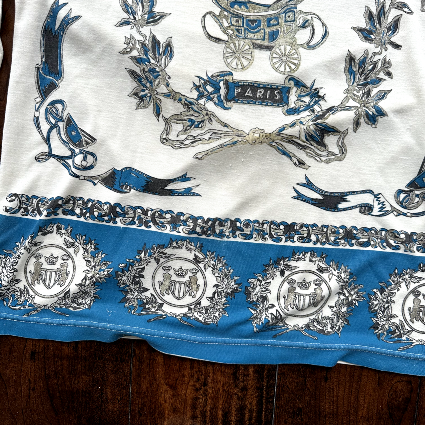 Paris France Victorian Vintage T Shirt Long Sleeve Pattern Blue Cool Rap Music