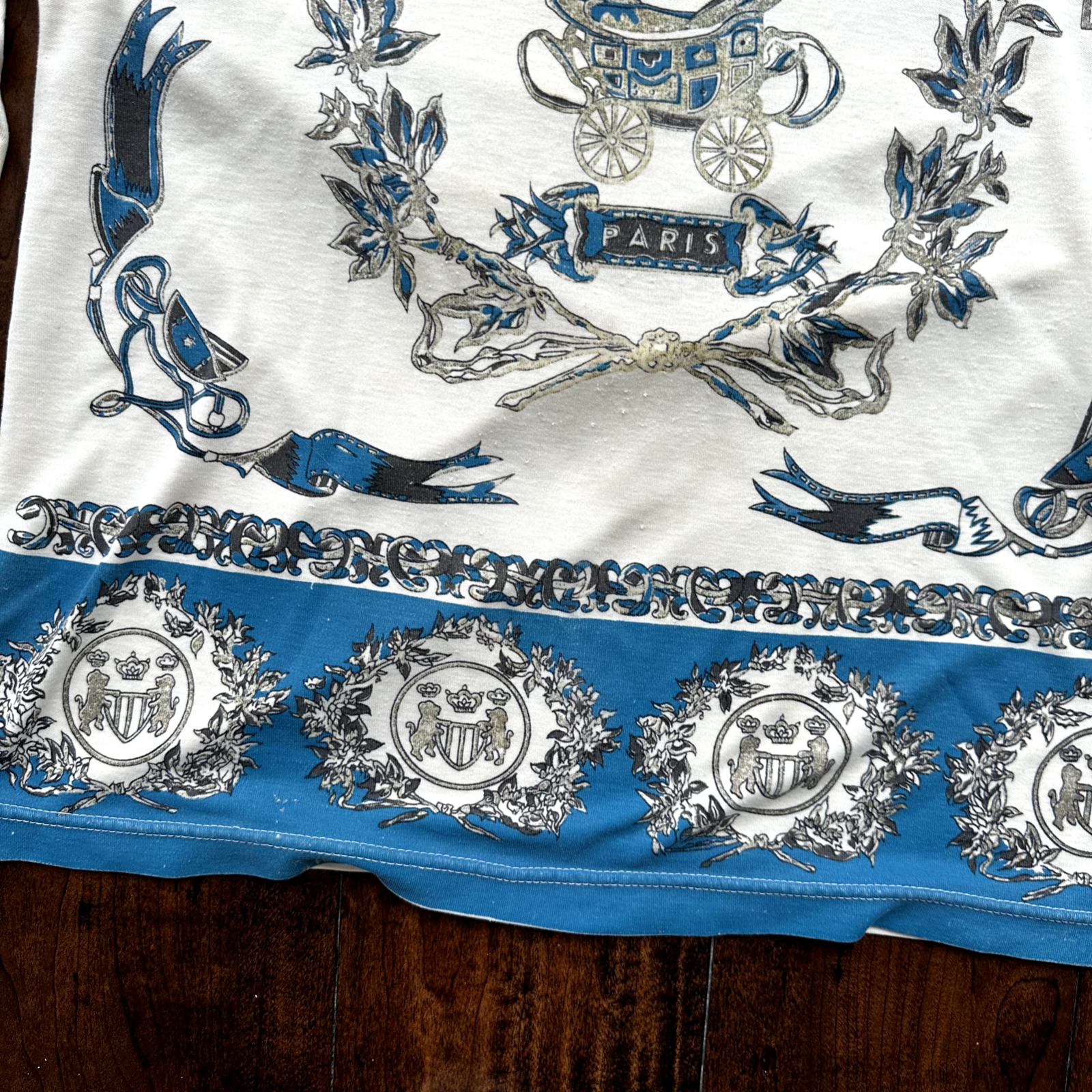 Paris France Victorian Vintage T Shirt Long Sleeve Pattern Blue Cool Rap Music