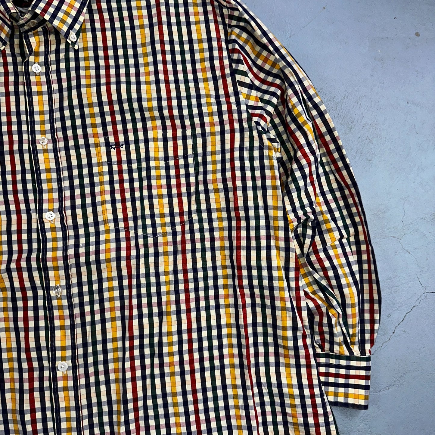 Paul & Shark Shirt Men's 46 Button Down Long Sleeve Gingham Check Italy Tricolor