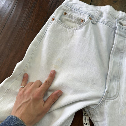 Vintage 90s Levis 501 USA 36x30 Tag Jeans 80s Blue Light Wash Act Worn 33x29