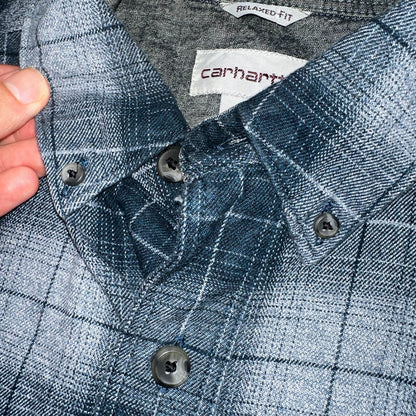 Carhartt M Regular Flannel Shirt Blue Down Grey Workwear Casual 102828 437