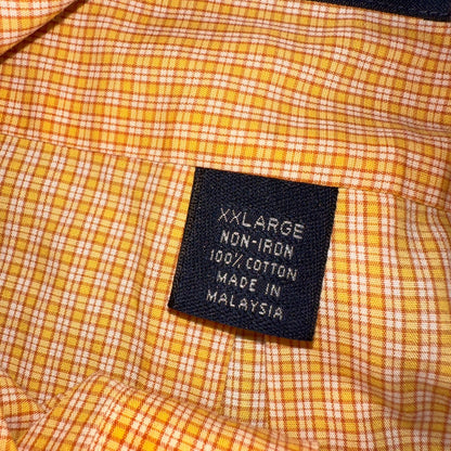Brooks Brothers No Iron Button Down Long Sleeve Orange White Check Shirt 2XL