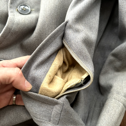 VTG 60s 50s Penneys Rockabilly Gray Wool Long Trench Coat Sz 40 Long Blazer