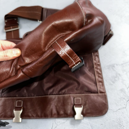 Rich Brown Leather Messenger Satchel Computer Laptop Cross Body Bag