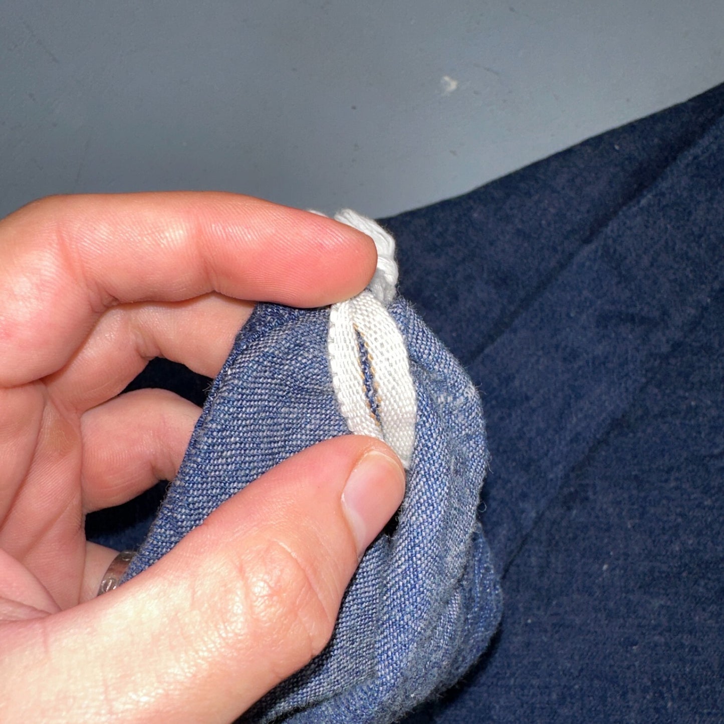 VTG 40s 50s Selvedge Denim Blue Laundry Drawstring Faded Civilian Bag Small