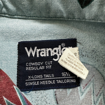 Wrangler VTG Aztec All Over Print Cowboy Cut Button Up Shirt Mens 16.5 USA