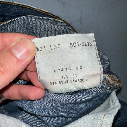 Levis 501 Vintage 90s XX Straight Leg Mexico Jeans 34x30 Thrashed Act 33x28