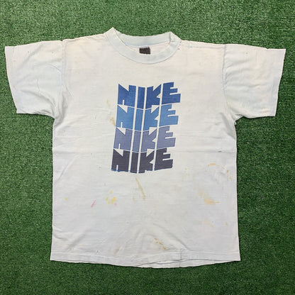 Nike Vintage T Shirt Mens L Quad Block Print Thrashed 70s Original Distressed