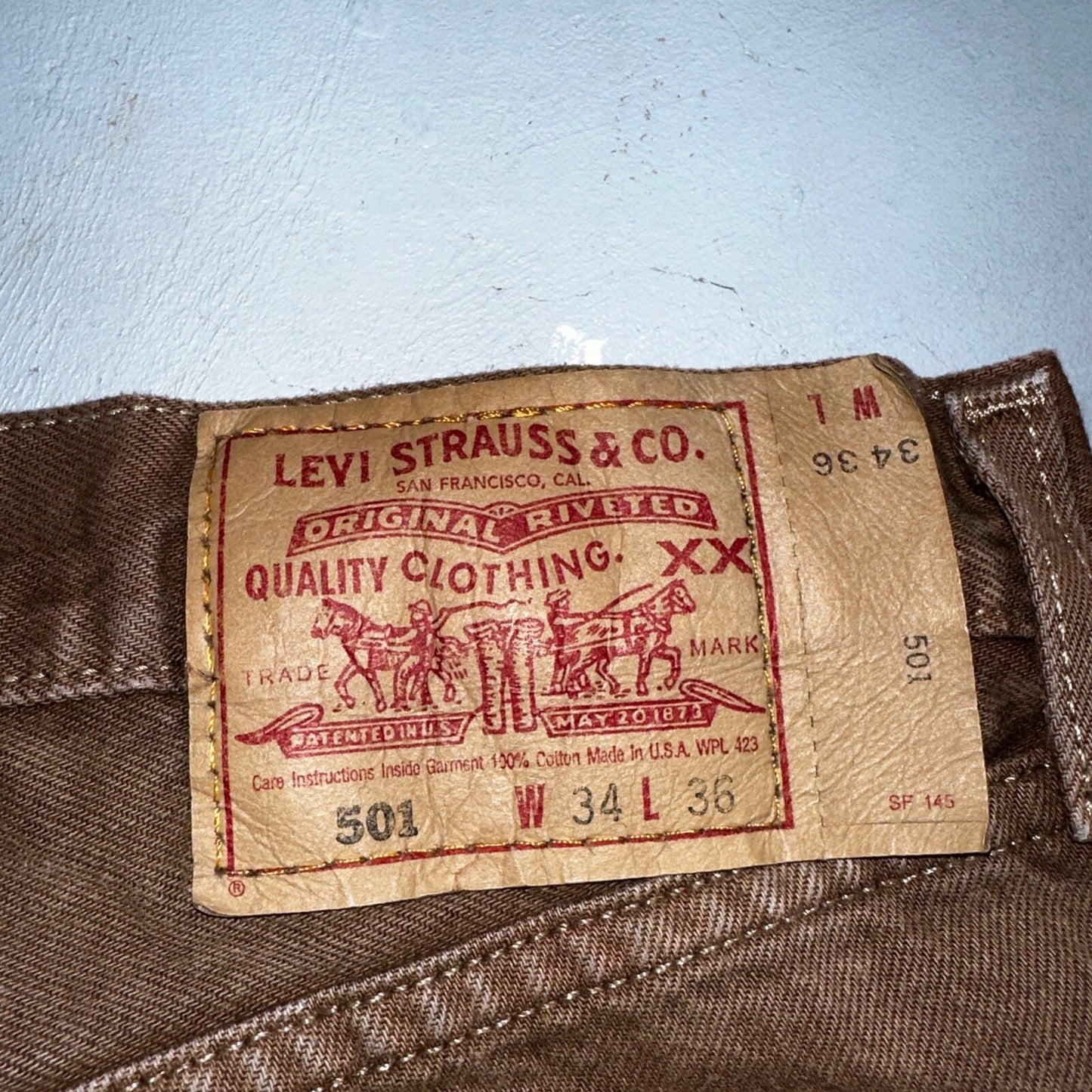 Levis 501 Vintage 90s USA XX Straight Leg Jeans 34x36 Brown Rare Wash Act 33x35