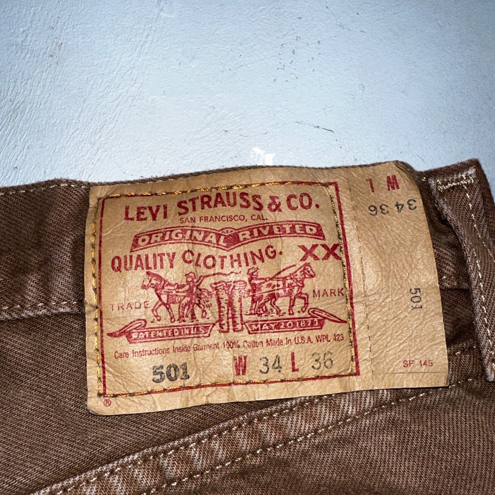 Levis 501 Vintage 90s USA XX Straight Leg Jeans 34x36 Brown Rare Wash Act 33x35