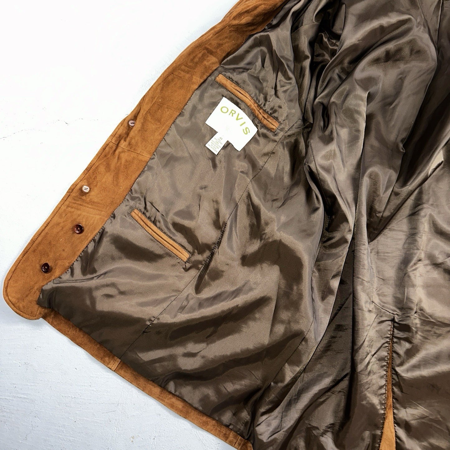 Orvis Mens 44 Suede leather blazer sport coat Lined jacket Brown Pockets