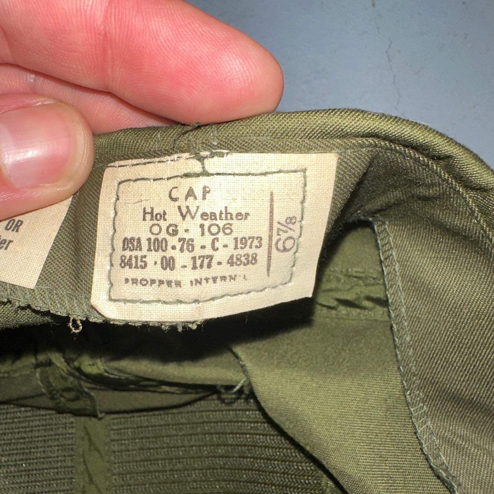 Vintage 1976 Vietnam OG-106 Utility Fatigue Cap Size 6 7/8 Propper Army Hat 70s