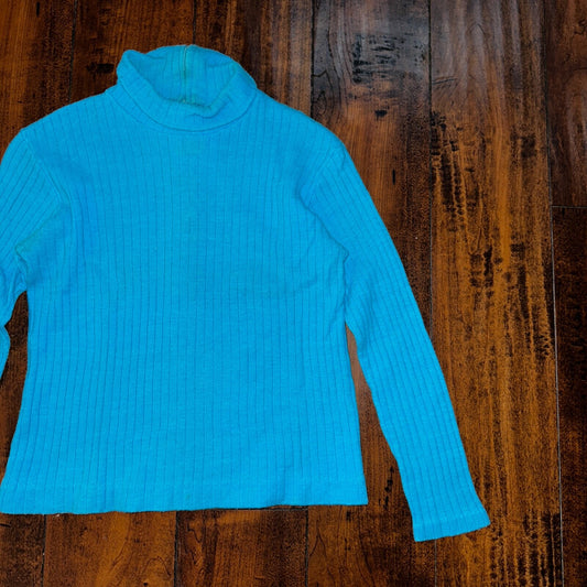 Vintage 70s Womens Long Sleeve Turtle Neck Shirt Blue Size Small Crop Short