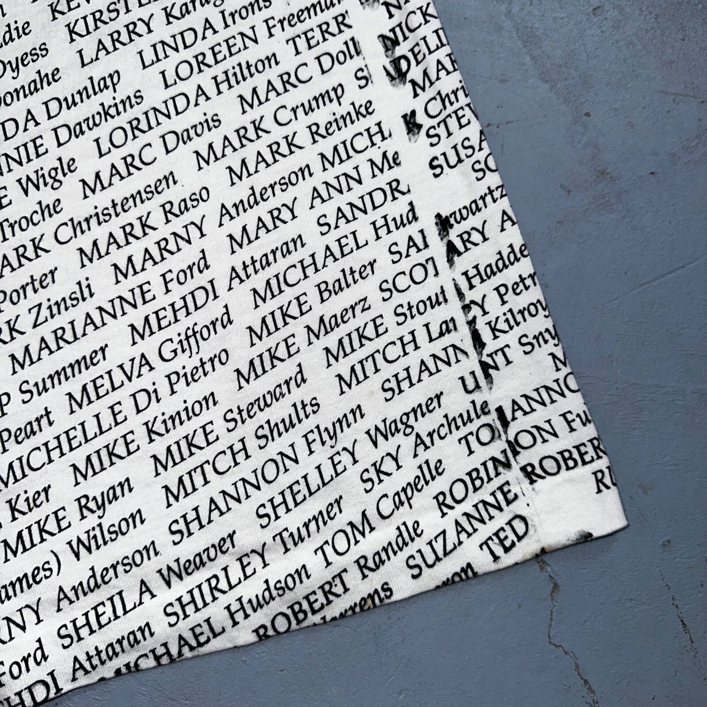 AOP All Over Print Funny Names 90s VTG T Shirt Huge Graphic Single Stitch White