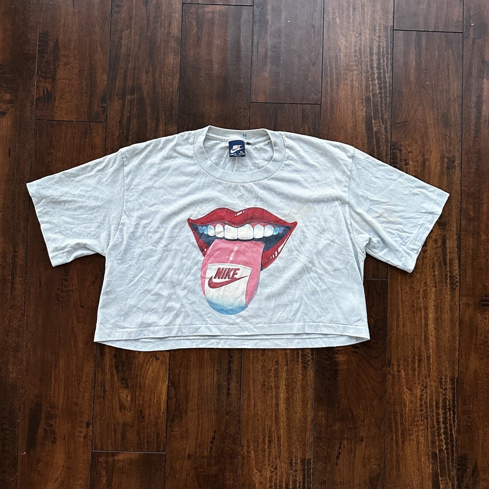 Nike Lips Vintage T Shirt 80s USA Rare Crop Grunge Skate Hot Dare Tongue Gym