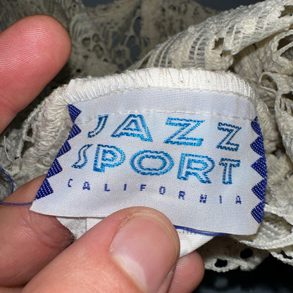 Womens Beige Open Knit Cardigan Sweater Jumper Pullover Size S Lace Crop Top 80s