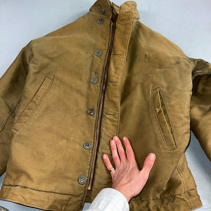 VTG WWII US NAVY USN N1 Deck Jacket Sz 38 Alpaca Stencil Work Coat Rare WW2
