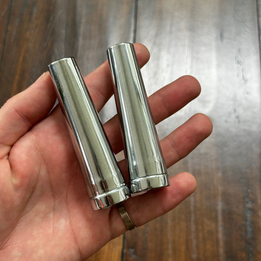 Vintage Modern MCM Silver Tone Chrome Bullet Shaped Salt & Pepper Shakers Eames