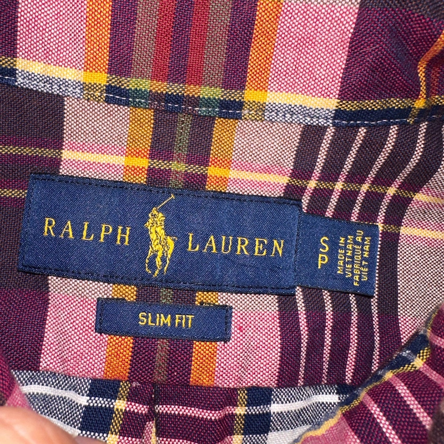 Polo Ralph Lauren Slim Fit Plaid Button Down Shirt Mens S Small Red Yellow