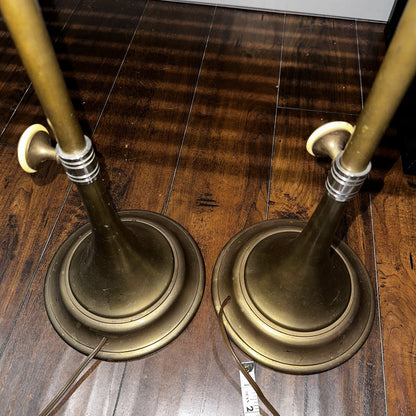Pair 1986 CHAPMAN Tall Brass Horn Shaped Lamps 1985 Vintage MCM Design Nelson