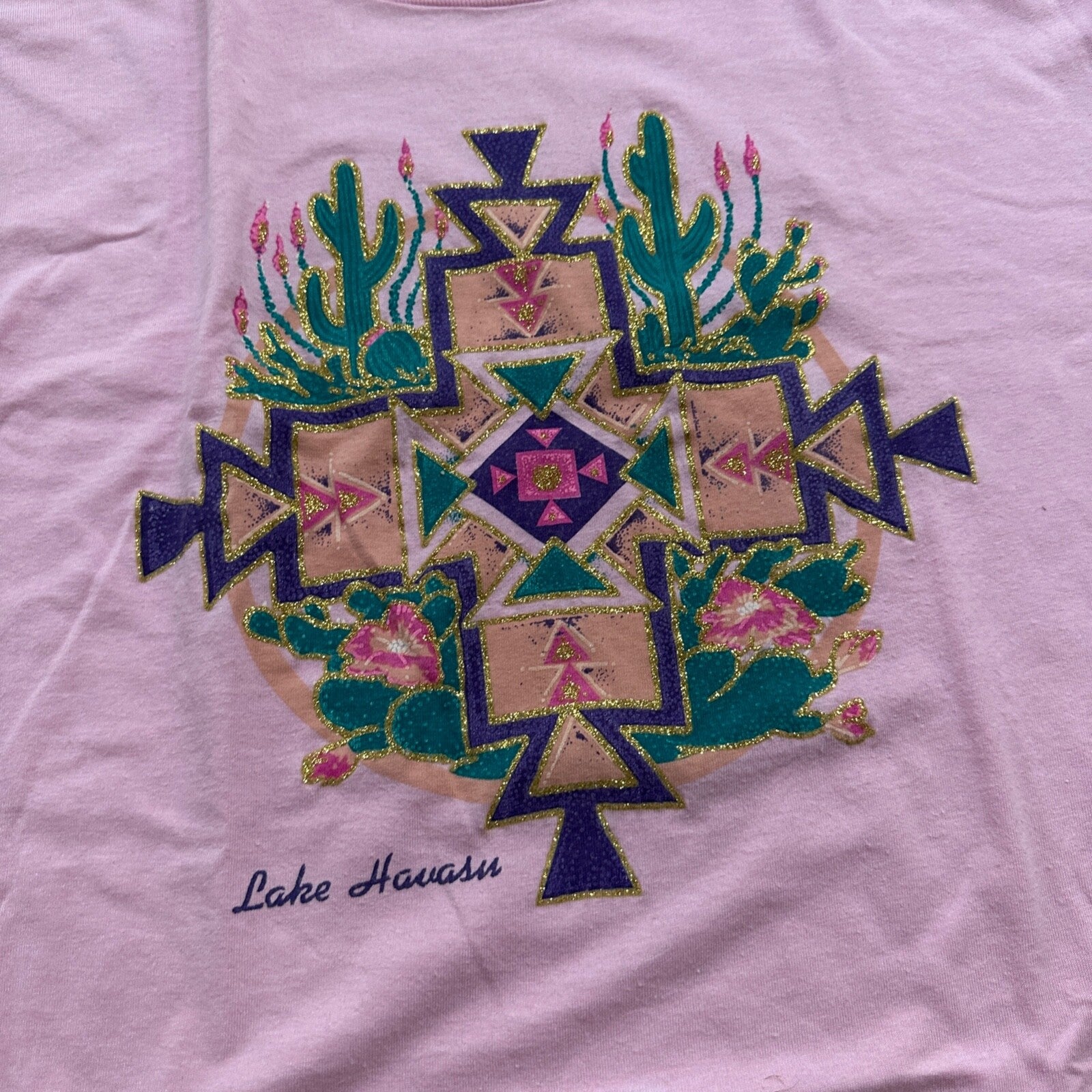 Screen Stars XL Pink Cross Cactus Arizona Travel USA Vintage T Shirt 80s Lake